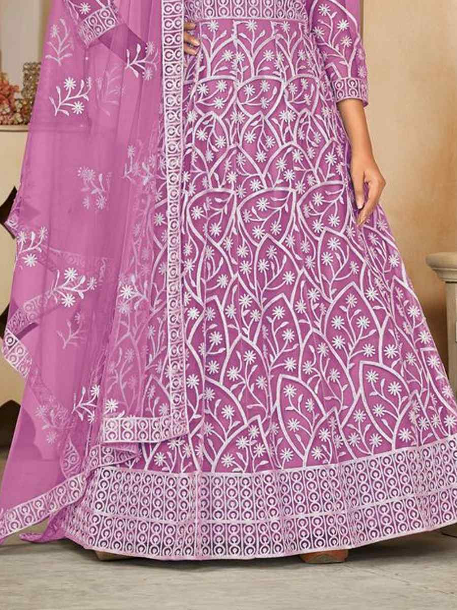 Purple Net Embroidered Festival Wedding Anarkali Salwar Kameez