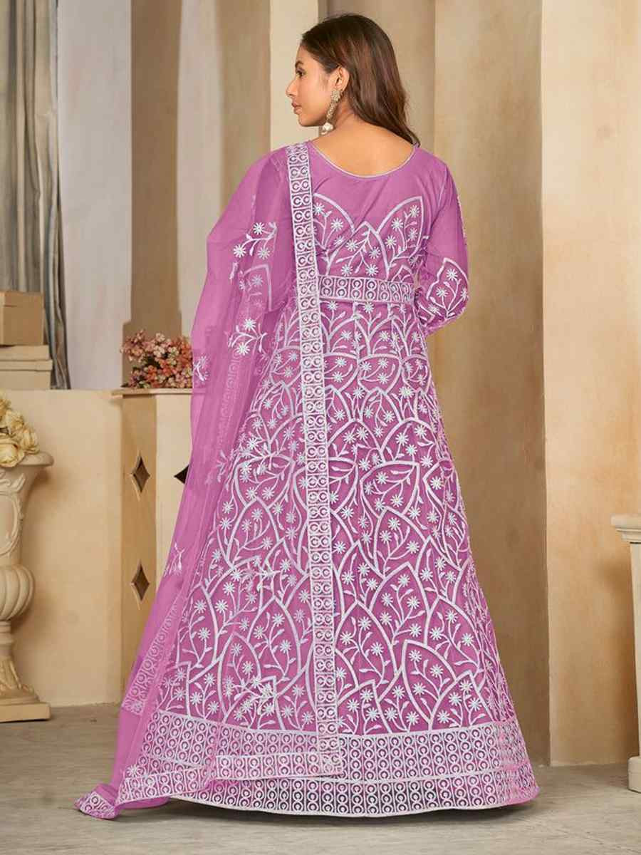 Purple Net Embroidered Festival Wedding Anarkali Salwar Kameez