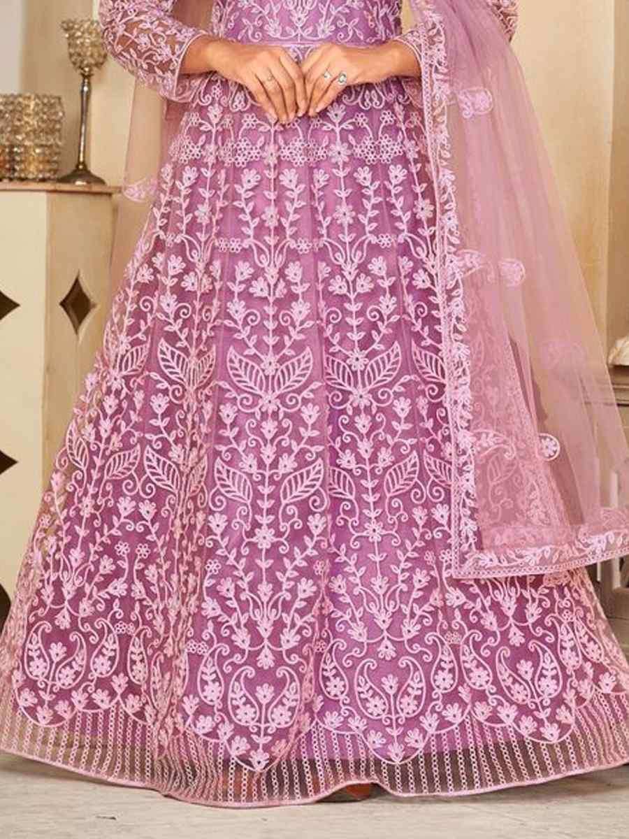 Purple Net Embroidered Festival Wedding Anarkali Salwar Kameez