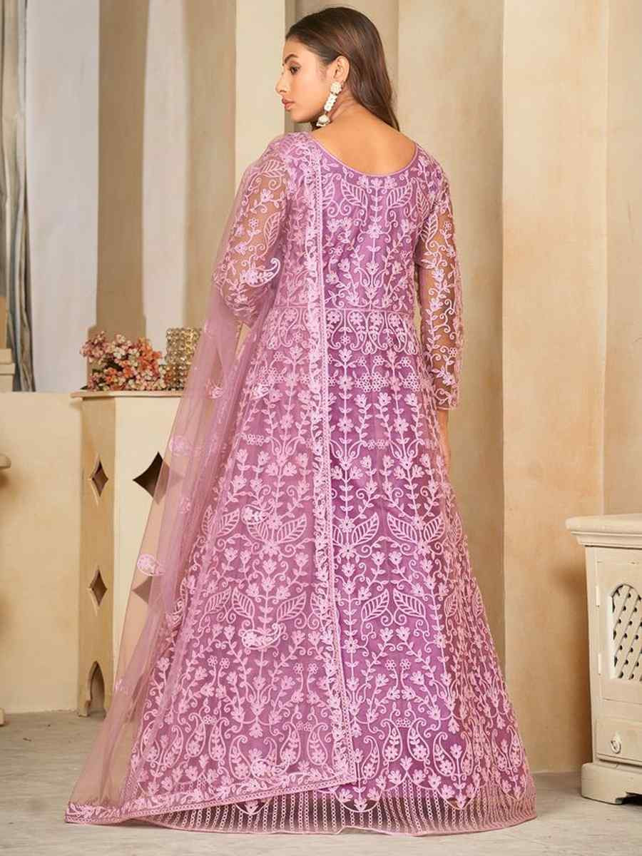 Purple Net Embroidered Festival Wedding Anarkali Salwar Kameez