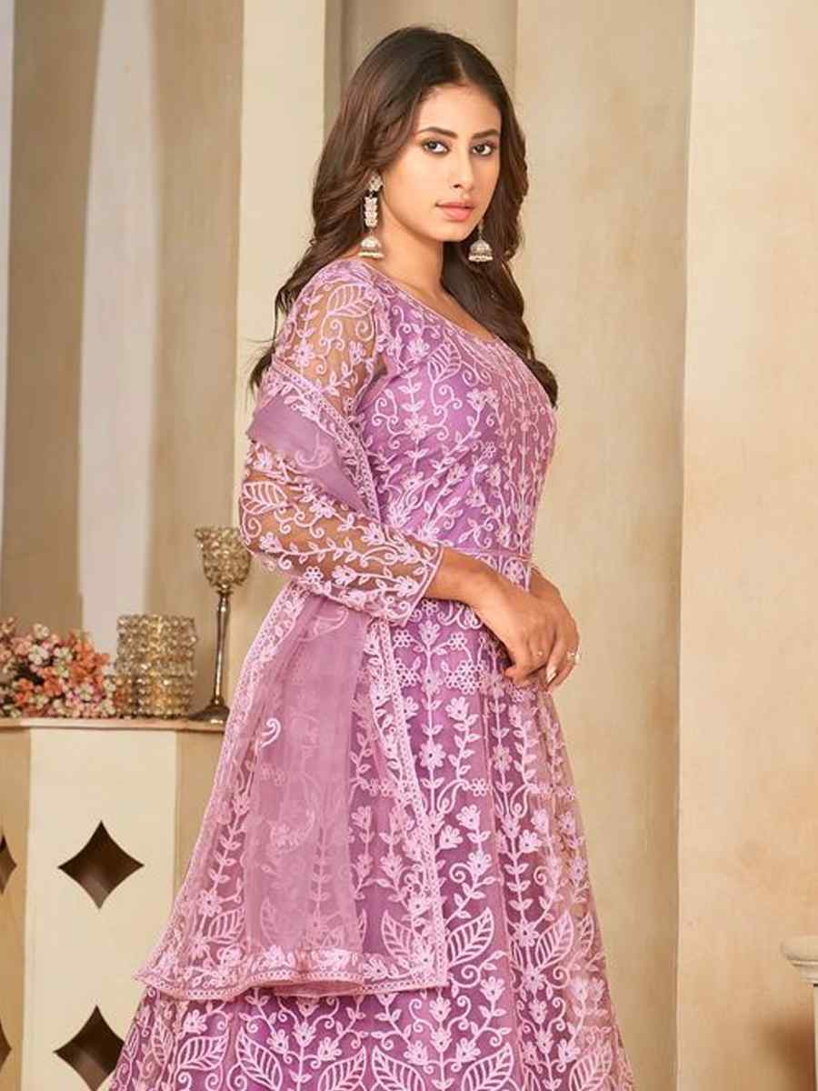 Purple Net Embroidered Festival Wedding Anarkali Salwar Kameez