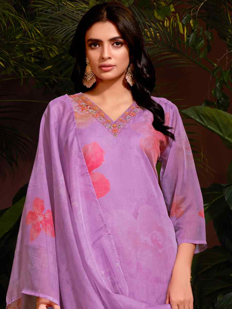 Purple Organza Embroidered Festival Casual Ready Pant Salwar Kameez