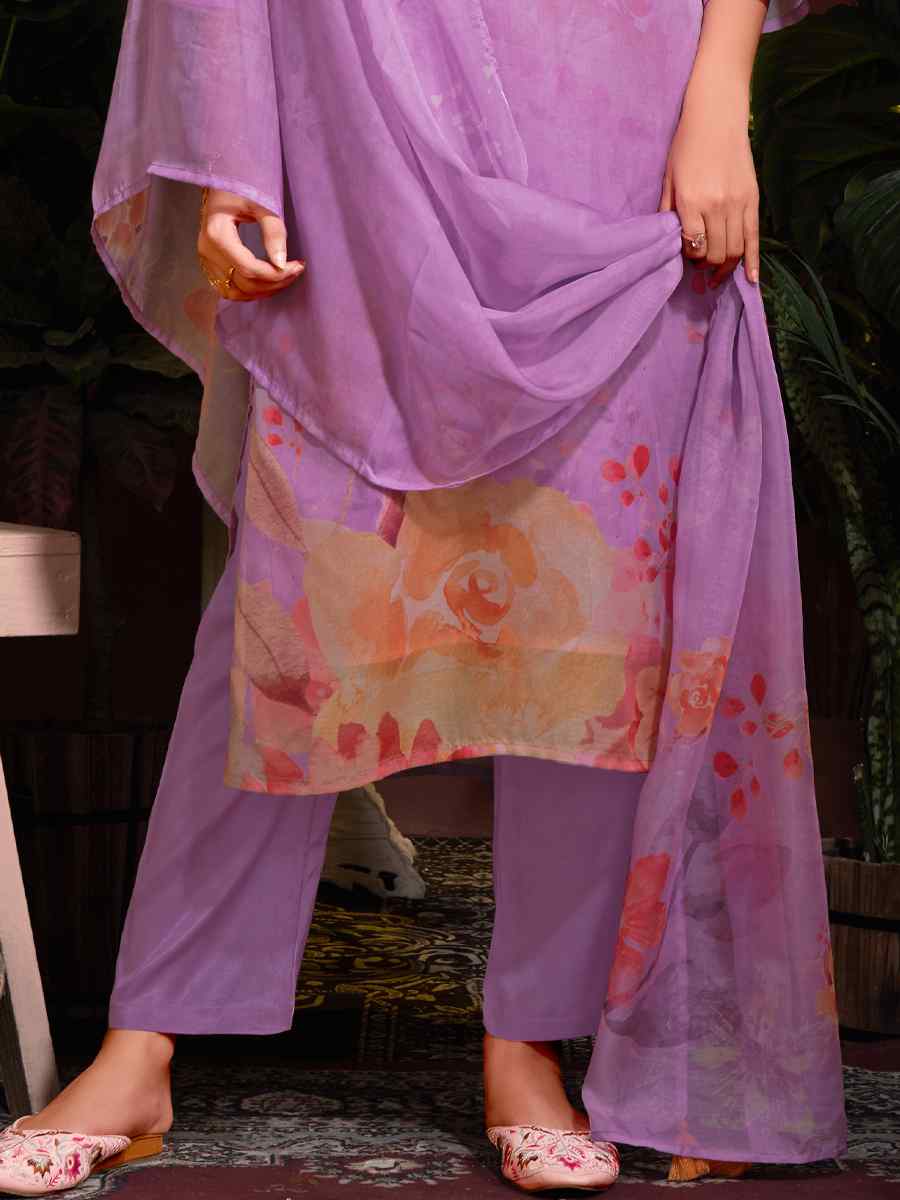 Purple Organza Embroidered Festival Casual Ready Pant Salwar Kameez