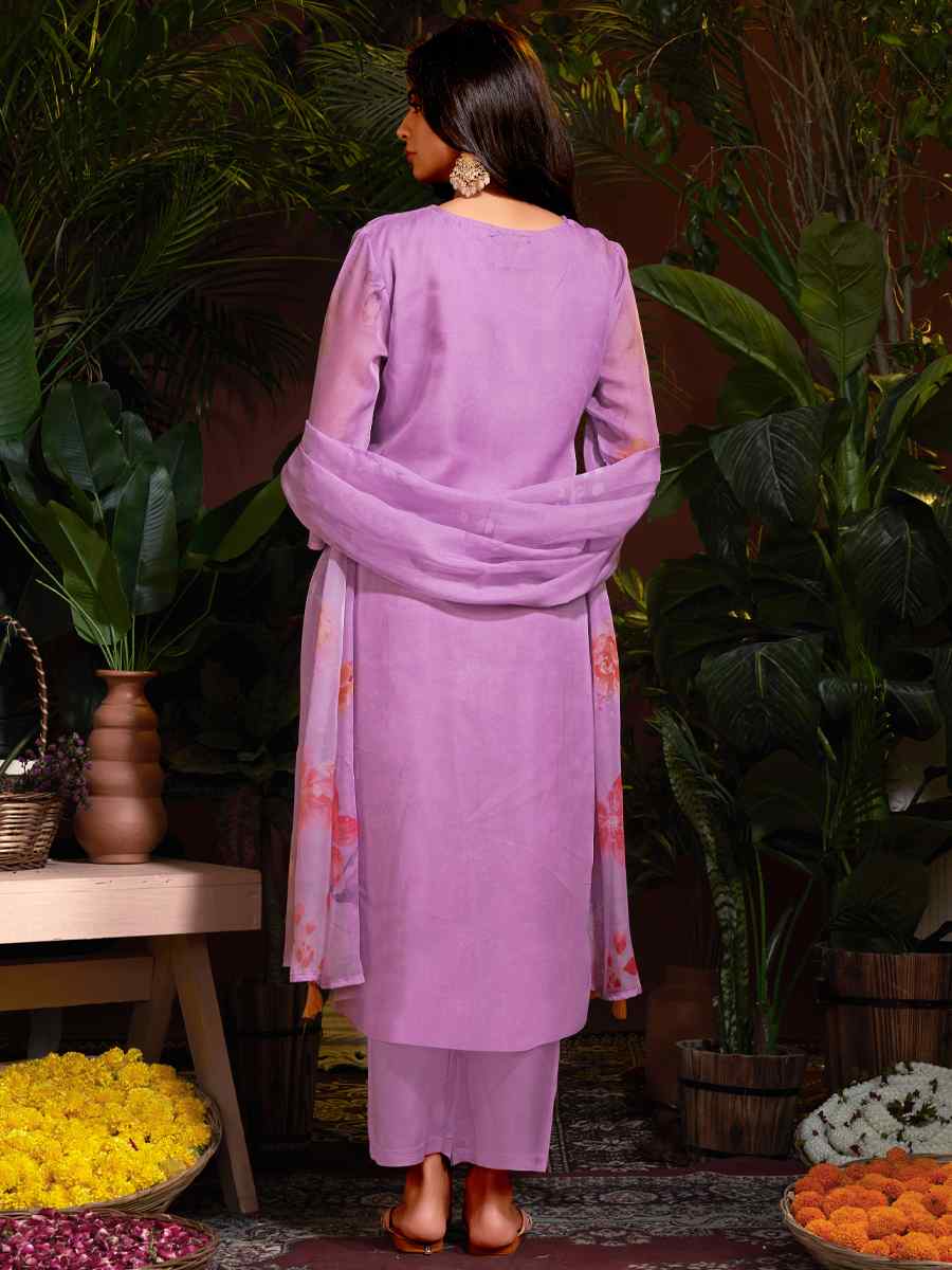 Purple Organza Embroidered Festival Casual Ready Pant Salwar Kameez