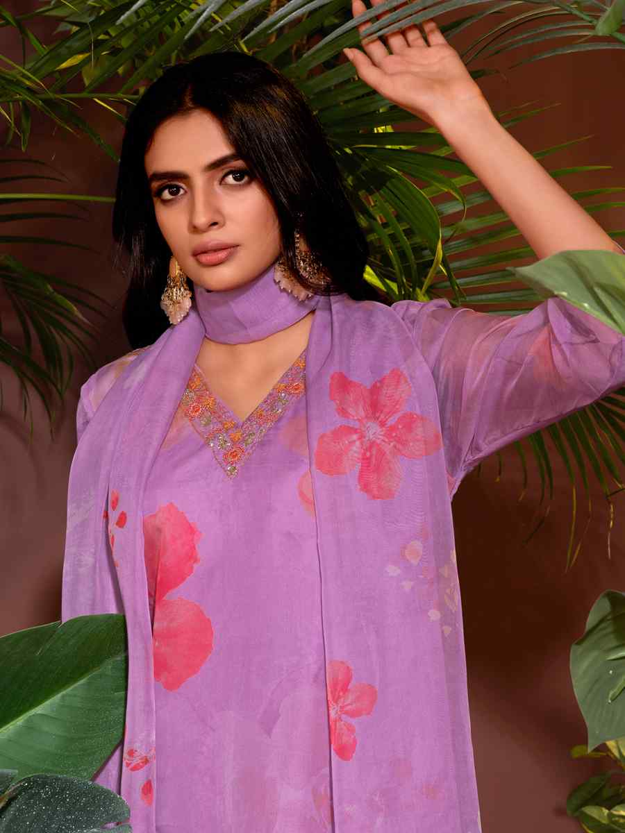 Purple Organza Embroidered Festival Casual Ready Pant Salwar Kameez