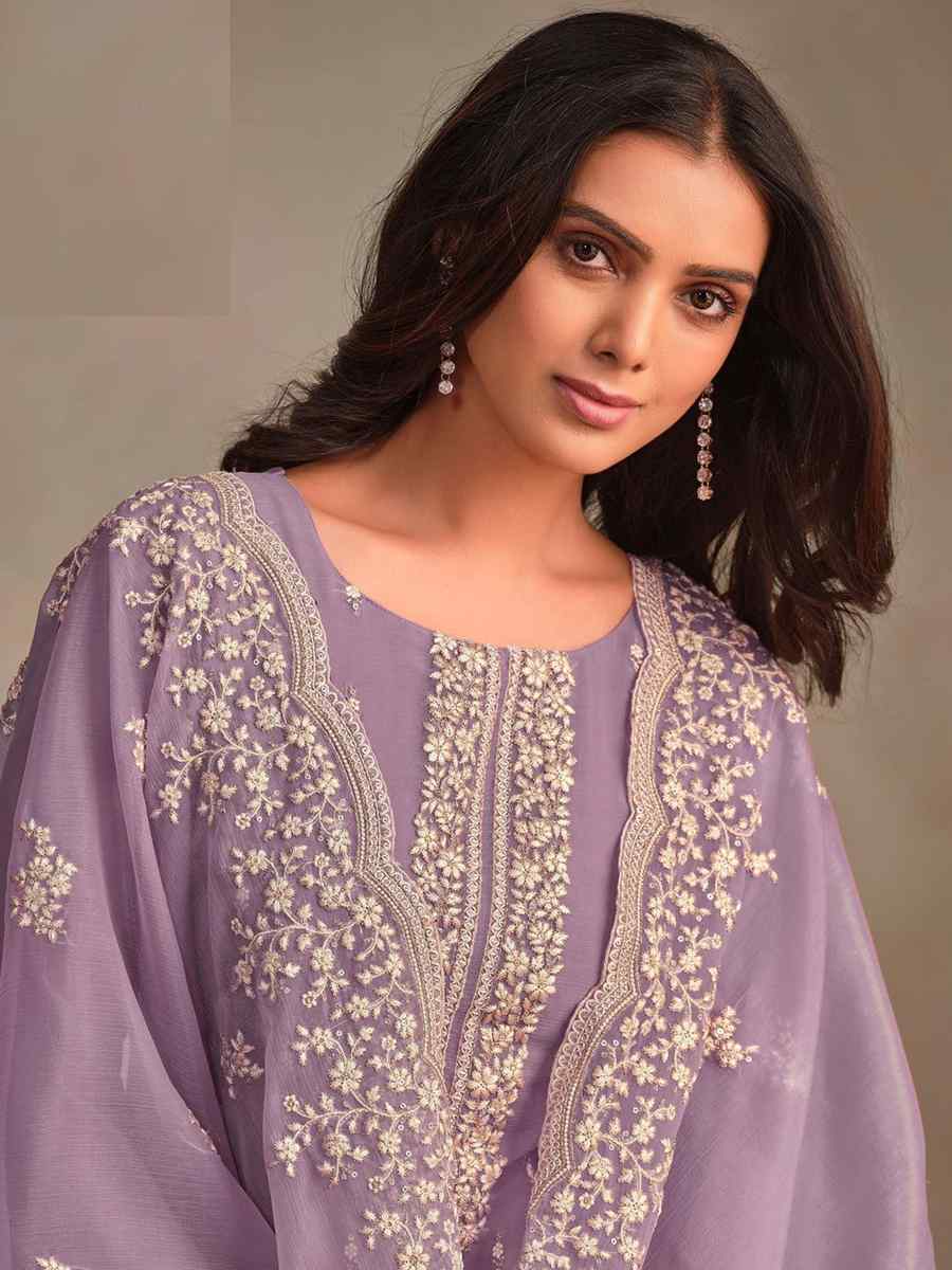 Purple Organza Embroidered Festival Wedding Pant Salwar Kameez