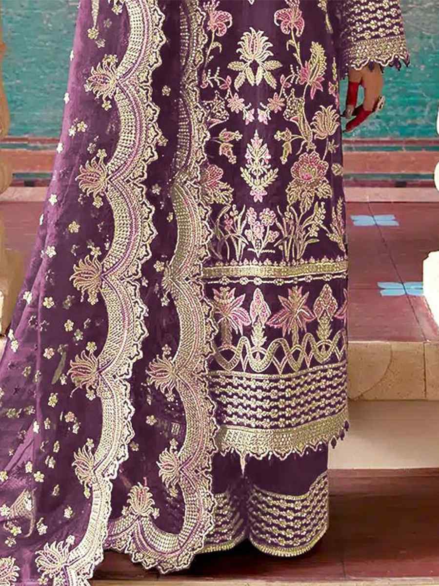 Purple Organza Embroidered Festival Wedding Pant Salwar Kameez