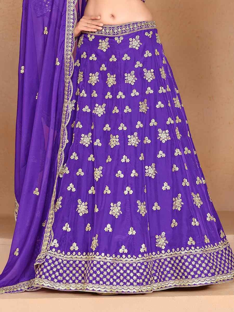 Purple Organza Embroidered Wedding Bridesmaid Heavy Border Lehenga Choli