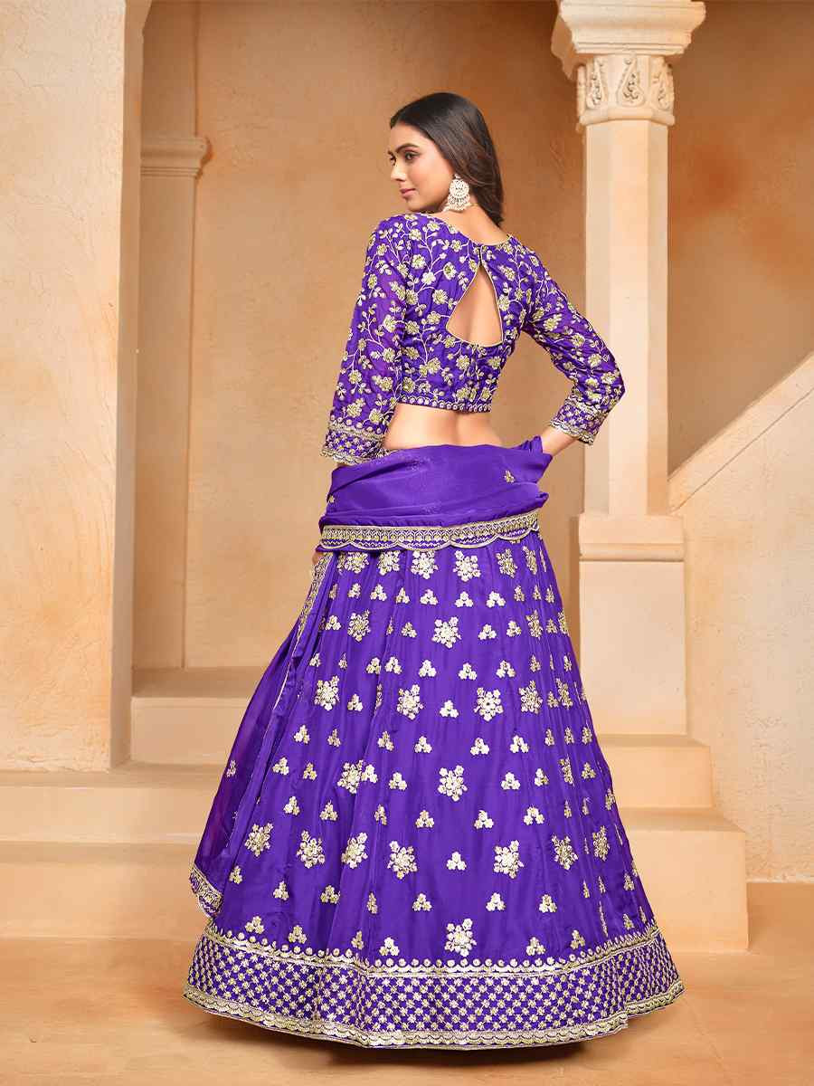 Purple Organza Embroidered Wedding Bridesmaid Heavy Border Lehenga Choli