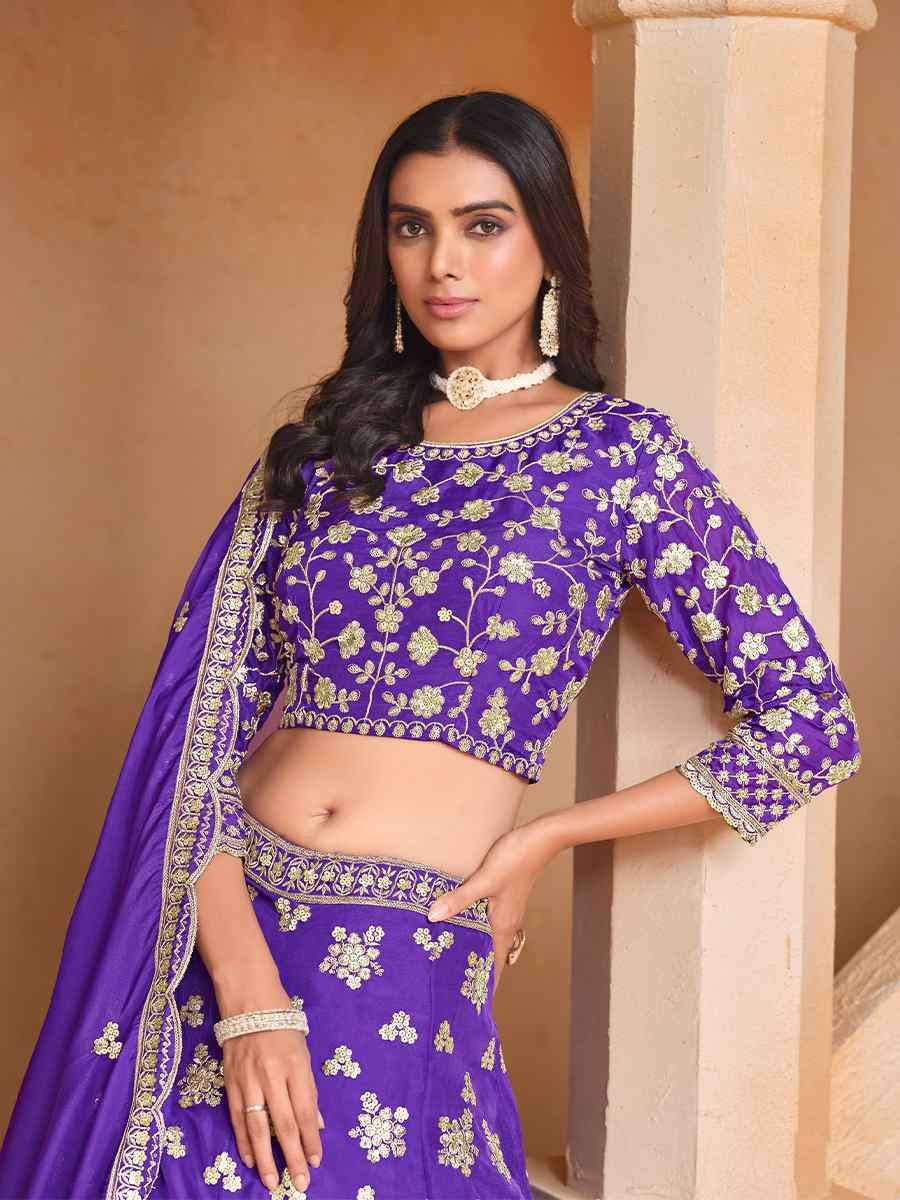 Purple Organza Embroidered Wedding Bridesmaid Heavy Border Lehenga Choli