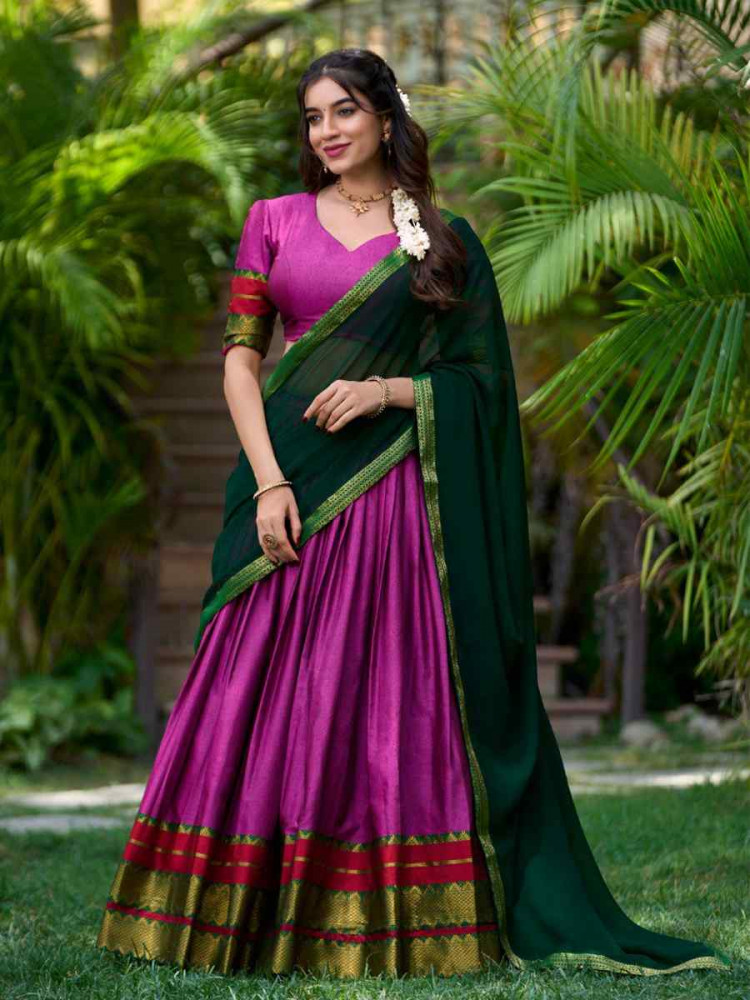 Purple Poly Cotton Zari Festival Mehendi Traditional Lehenga Choli