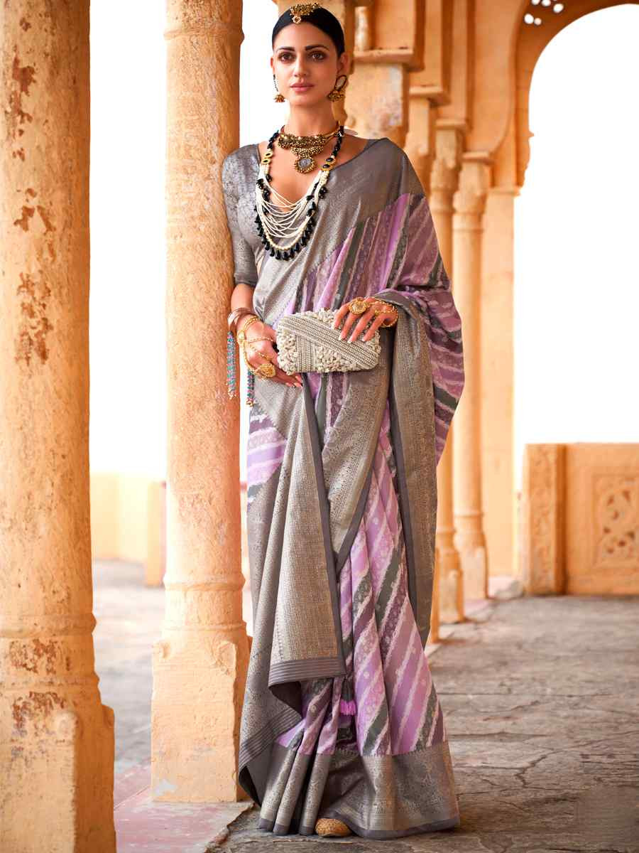 Purple Poly Viscose Silk Handwoven Festival Wedding Heavy Border Saree