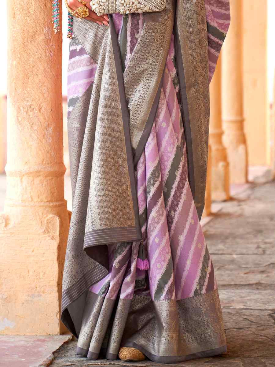 Purple Poly Viscose Silk Handwoven Festival Wedding Heavy Border Saree