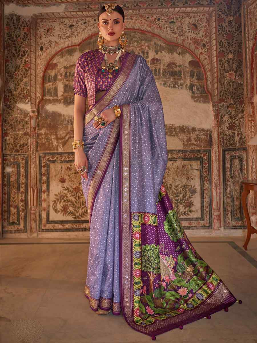 Purple Poly Viscose Silk Handwoven Festival Wedding Heavy Border Saree