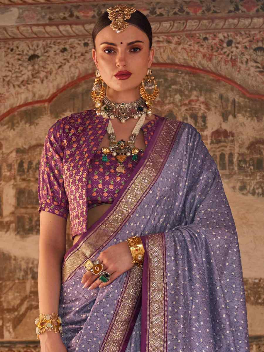 Purple Poly Viscose Silk Handwoven Festival Wedding Heavy Border Saree