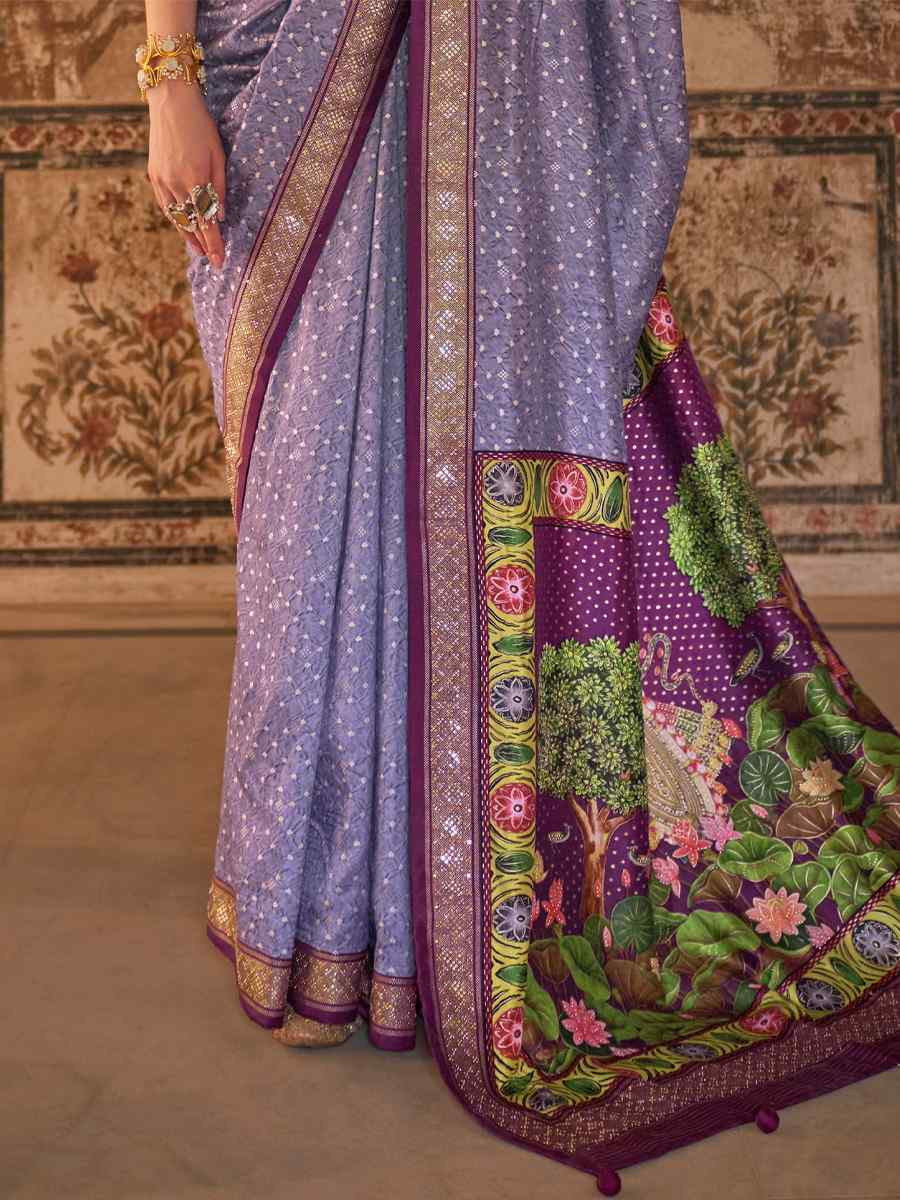 Purple Poly Viscose Silk Handwoven Festival Wedding Heavy Border Saree