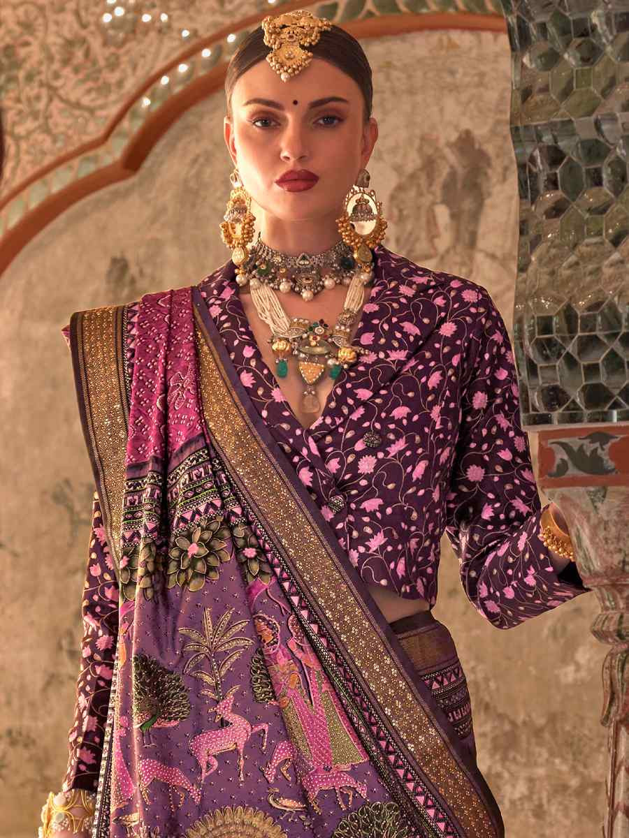 Purple Poly Viscose Silk Handwoven Festival Wedding Heavy Border Saree