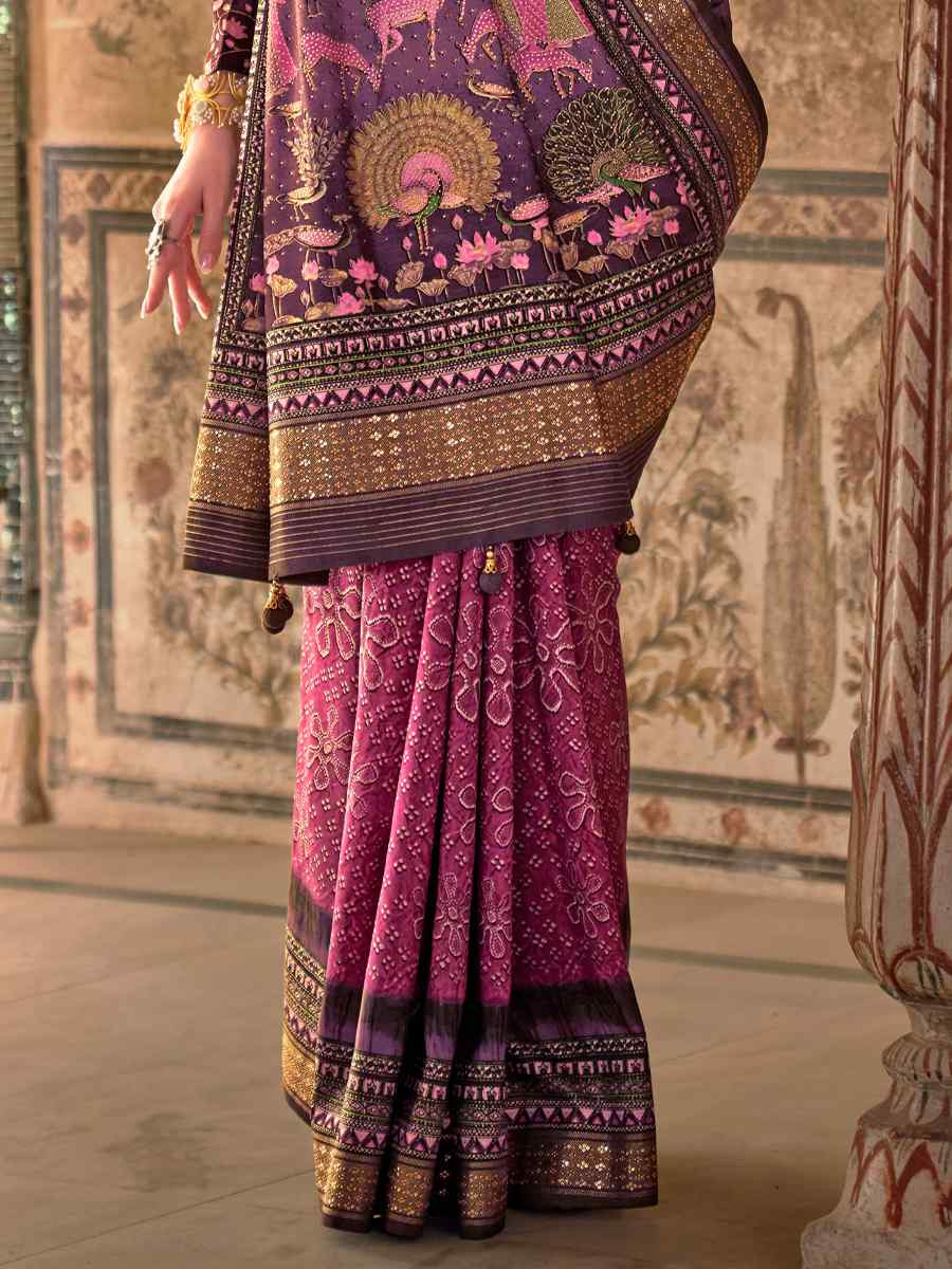 Purple Poly Viscose Silk Handwoven Festival Wedding Heavy Border Saree