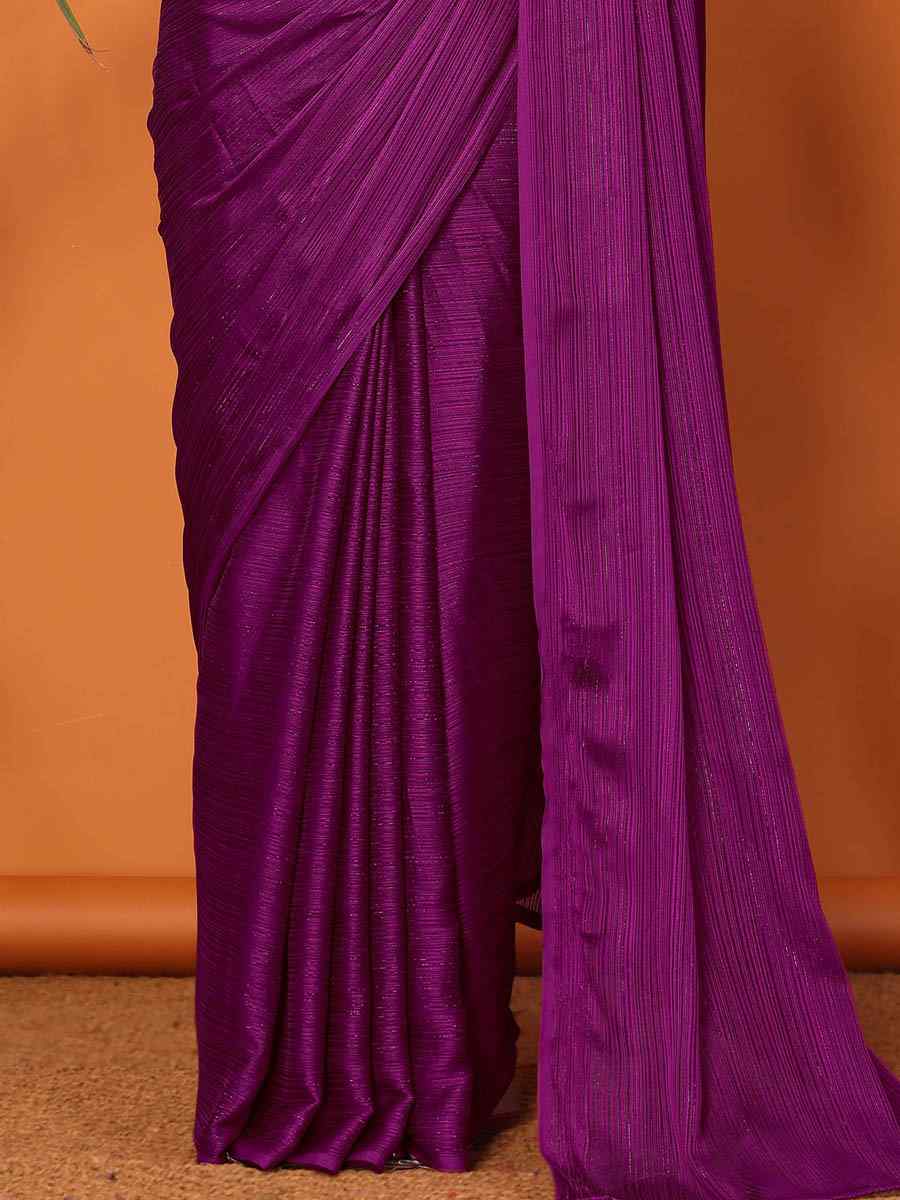 Purple Polyester Silk Handwoven Festival Casual Classic Style Saree