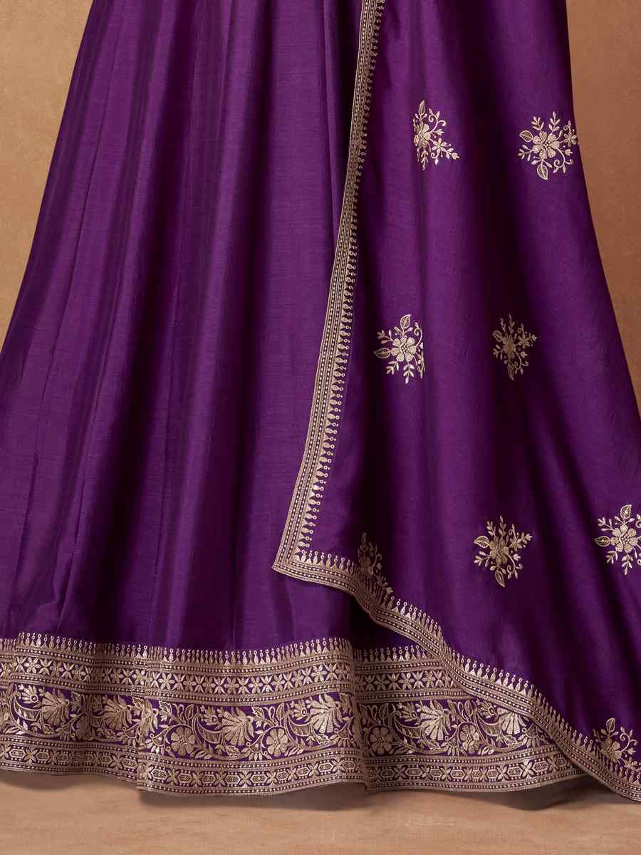 Purple Premium Silk Embroidered Festival Casual Gown