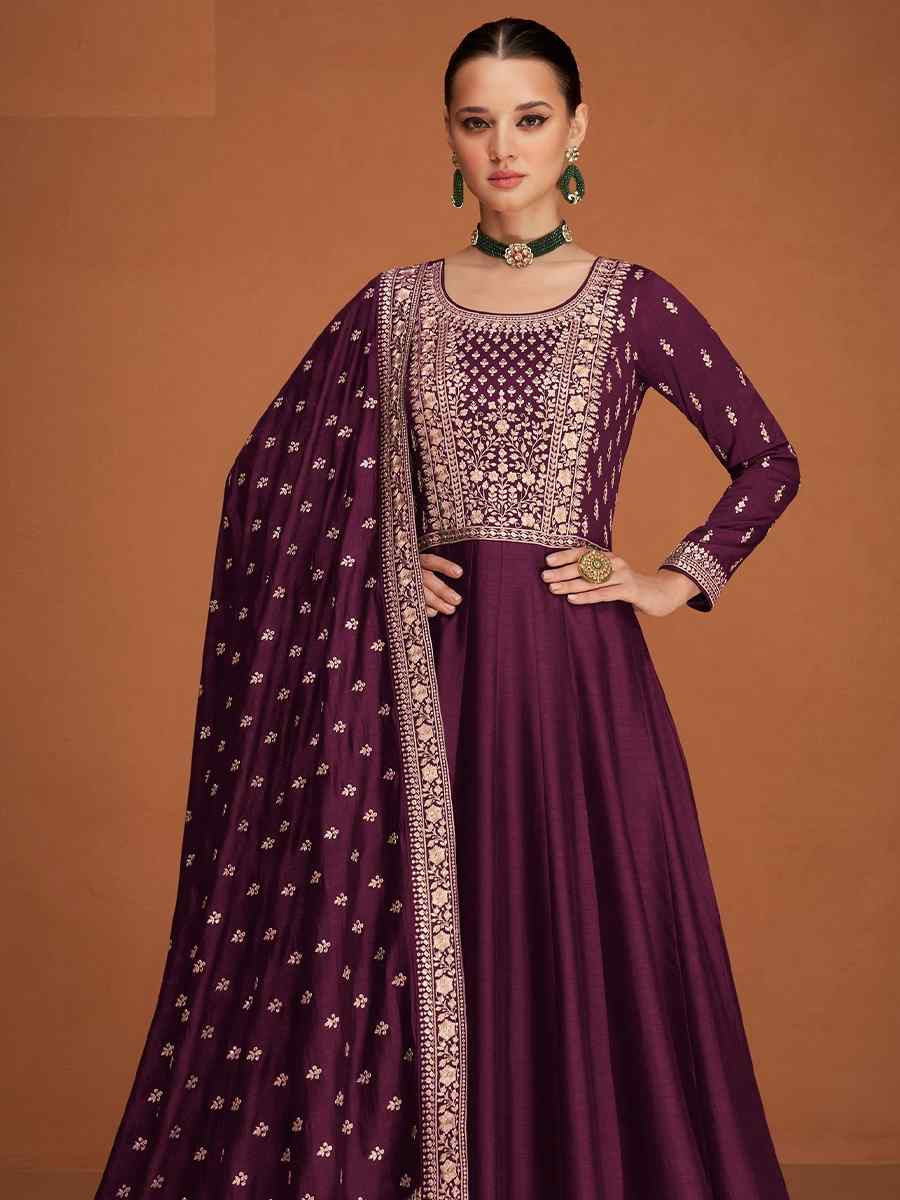 Purple Premium Silk Embroidered Festival Wedding Anarkali Salwar Kameez