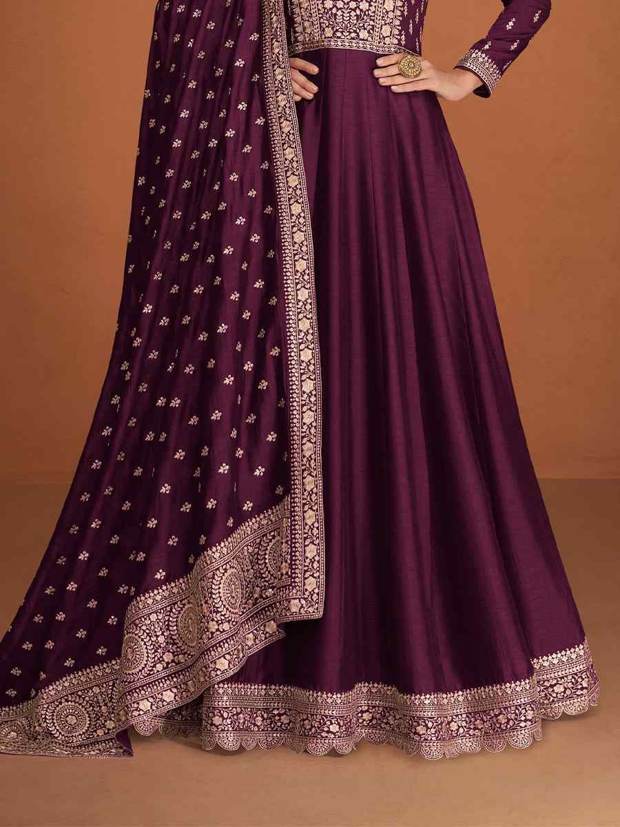 Purple Premium Silk Embroidered Festival Wedding Anarkali Salwar Kameez