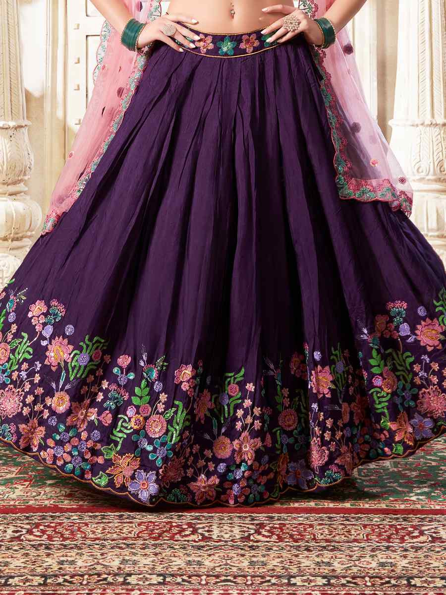 Purple Premium Silk Embroidered Reception Party Wear Heavy Border Lehenga Choli