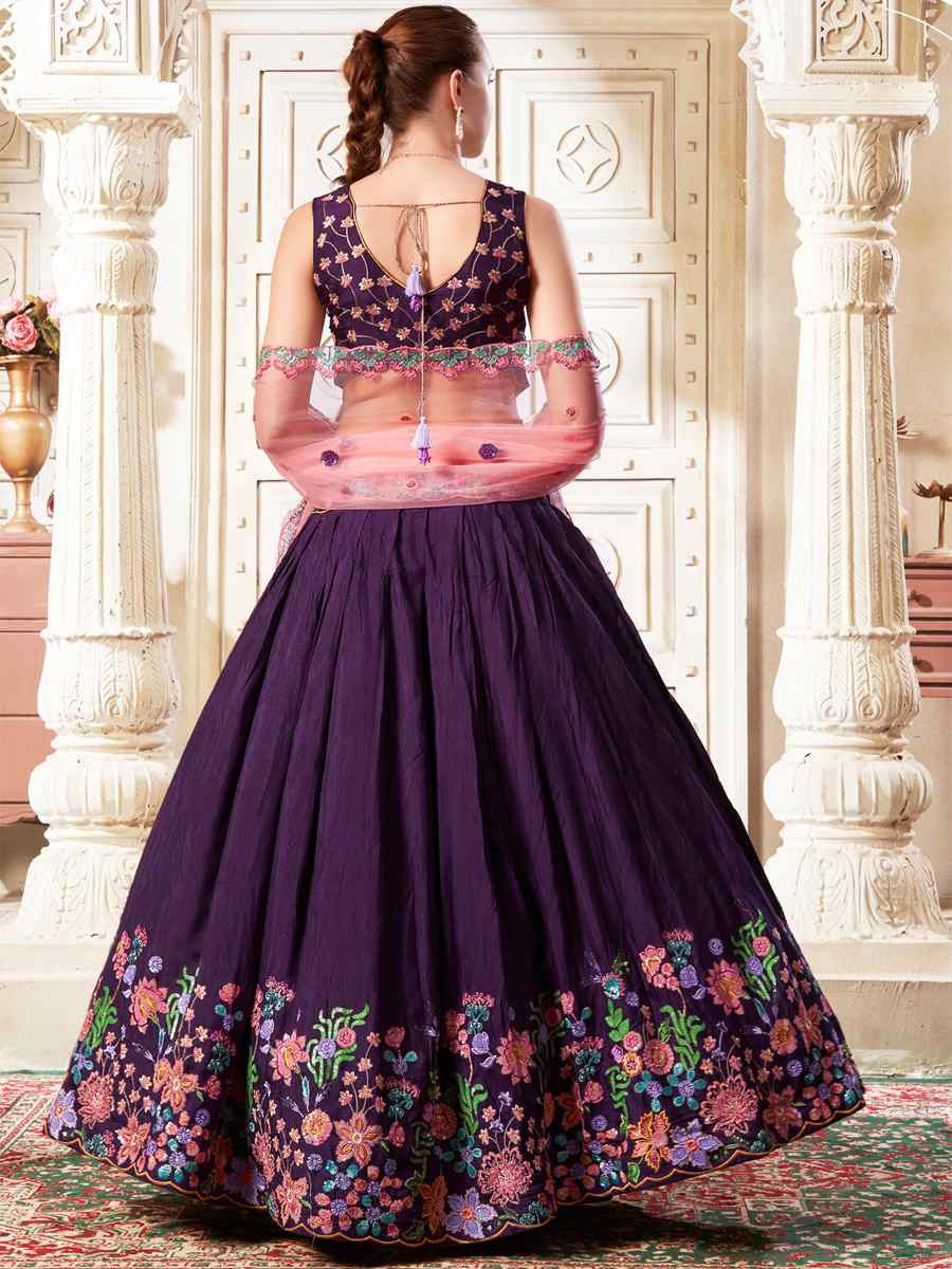 Purple Premium Silk Embroidered Reception Party Wear Heavy Border Lehenga Choli