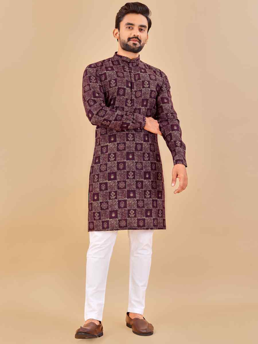 Purple Premium Soft Cotton Printed Festival Casual Kurta