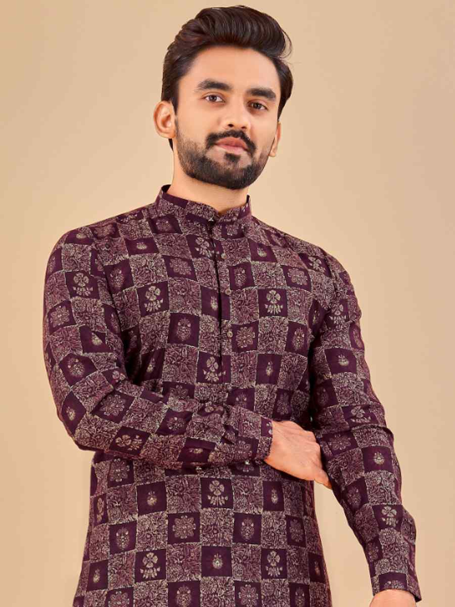 Purple Premium Soft Cotton Printed Festival Casual Kurta