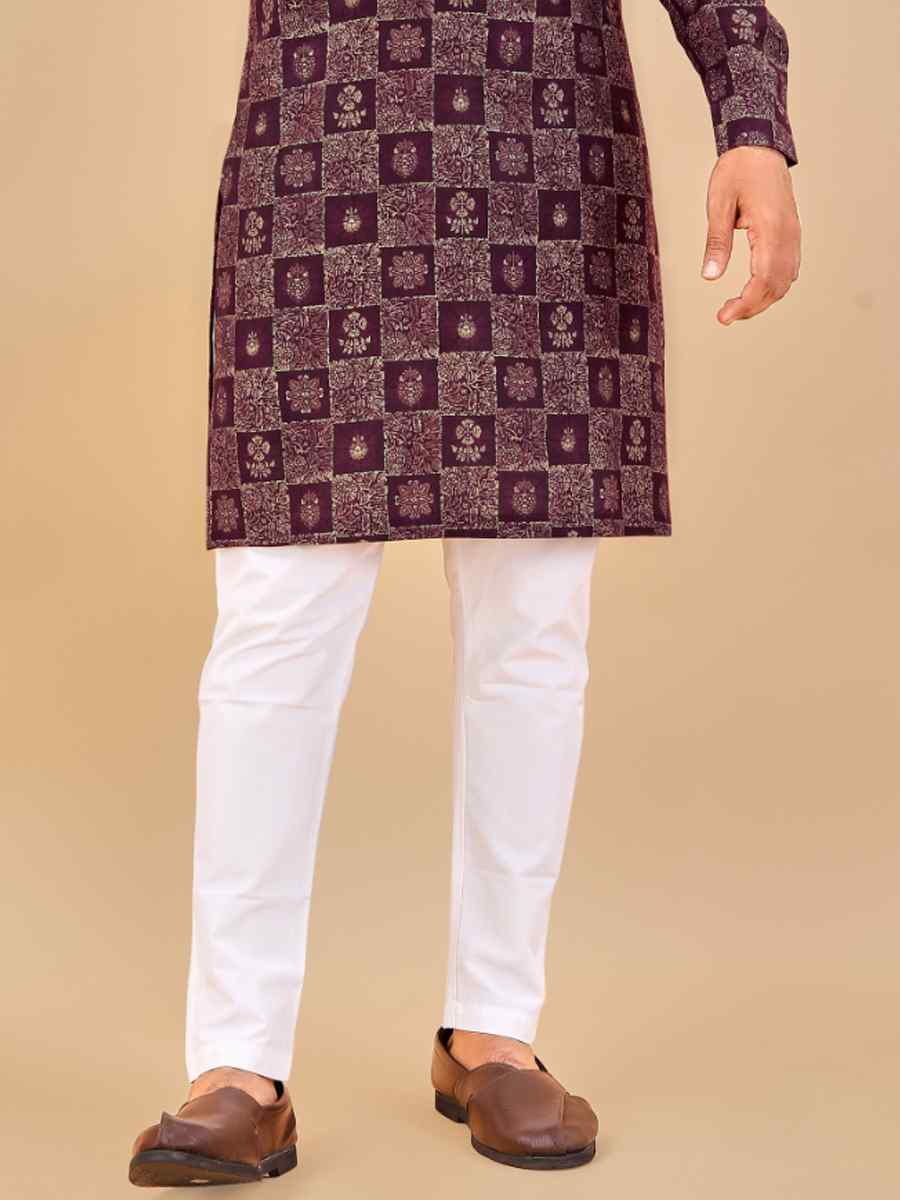 Purple Premium Soft Cotton Printed Festival Casual Kurta