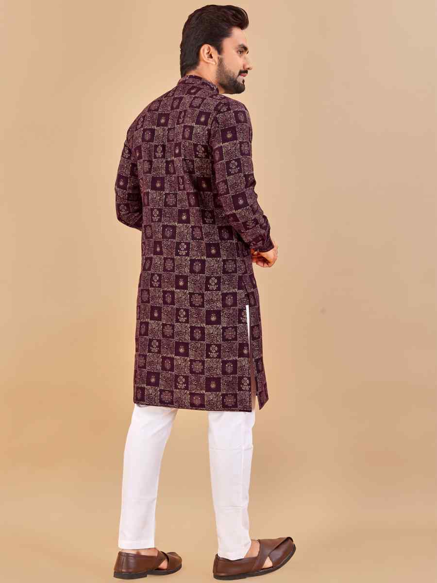 Purple Premium Soft Cotton Printed Festival Casual Kurta