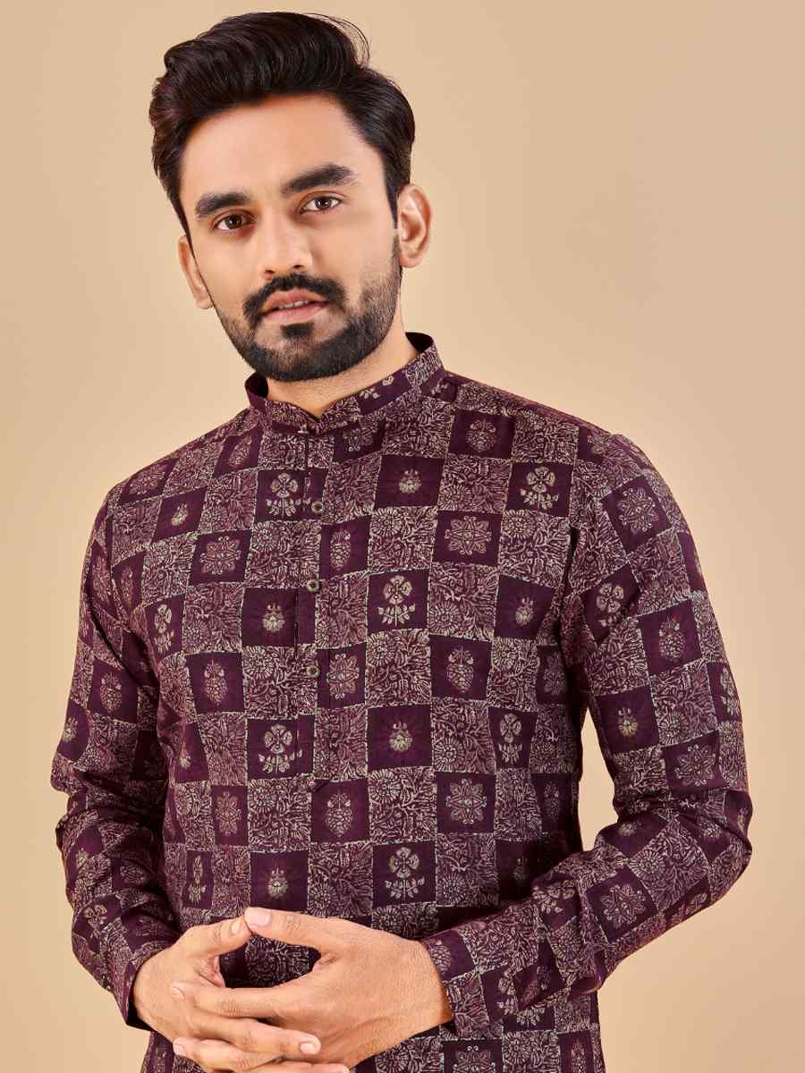 Purple Premium Soft Cotton Printed Festival Casual Kurta