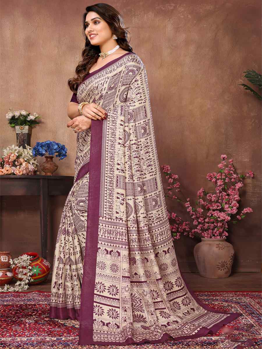 Purple Premiume Printed Casual Festival Contemporary Saree