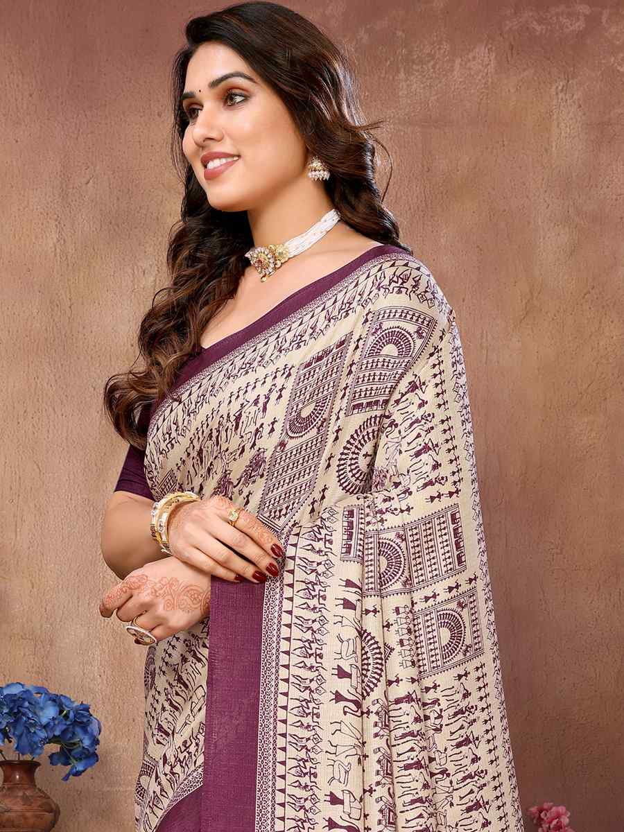 Purple Premiume Printed Casual Festival Contemporary Saree