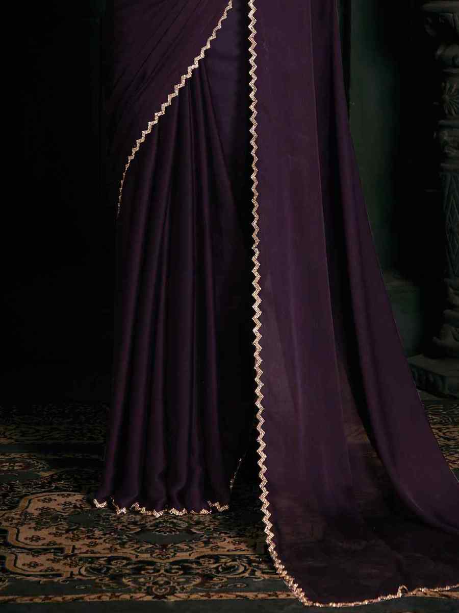 Purple Pure Chiffon Silk Handwoven Wedding Festival Heavy Border Saree