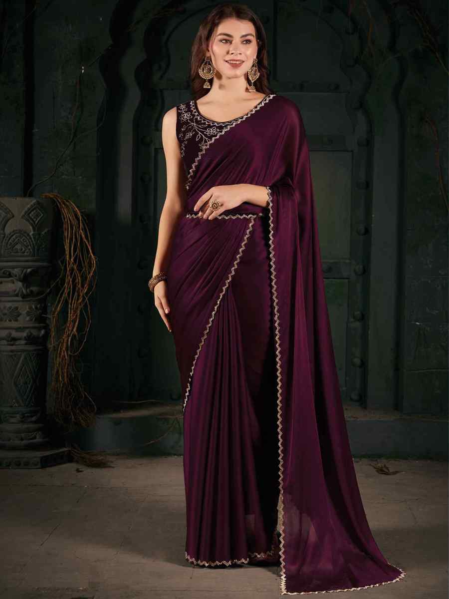 Purple Pure Chiffon Silk Handwoven Wedding Festival Heavy Border Saree