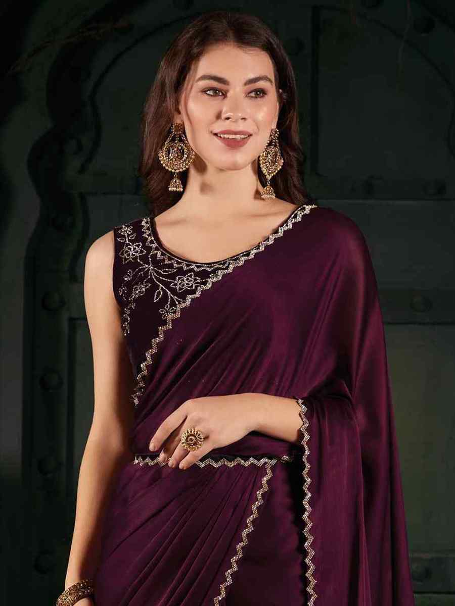 Purple Pure Chiffon Silk Handwoven Wedding Festival Heavy Border Saree