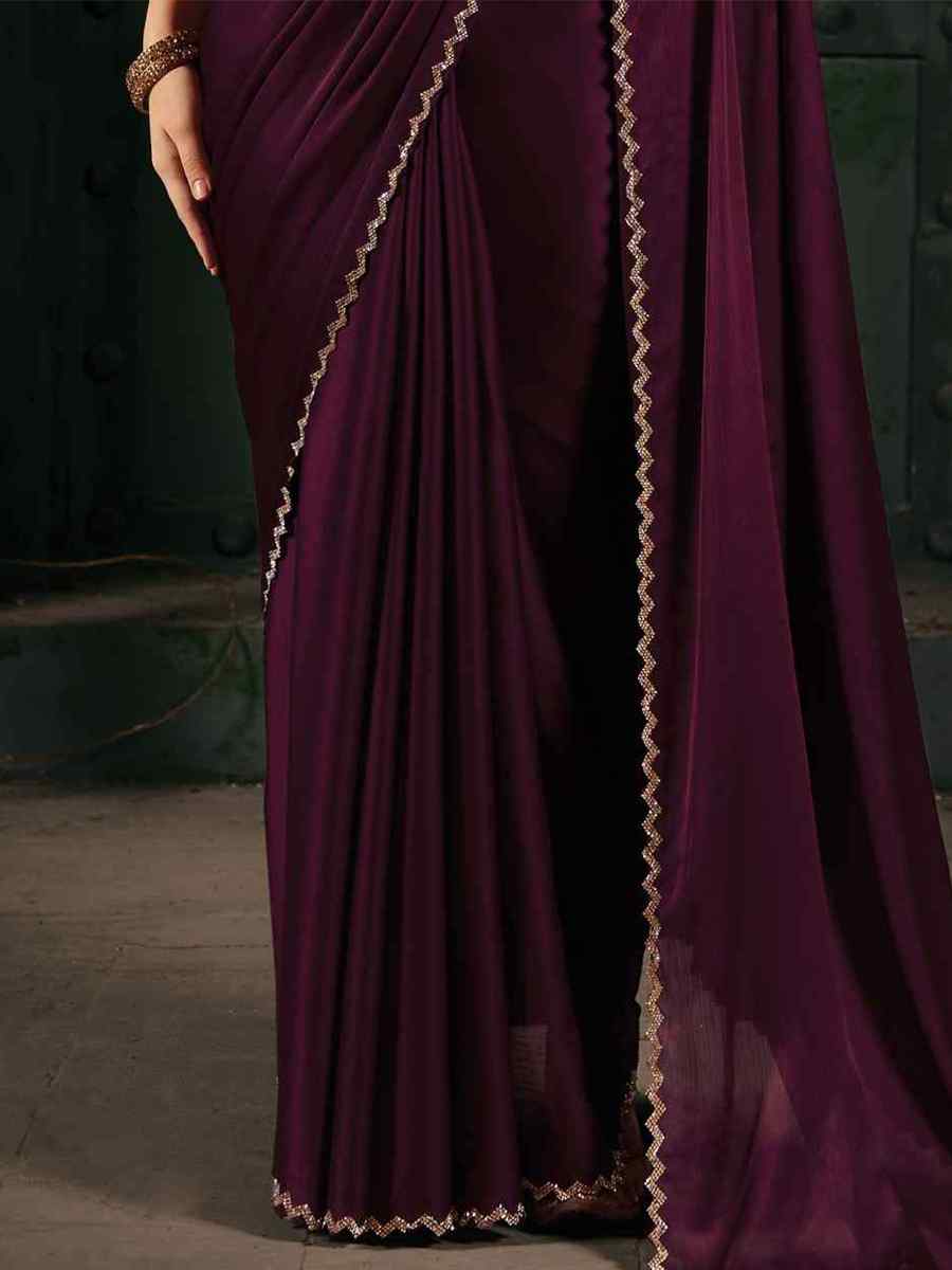 Purple Pure Chiffon Silk Handwoven Wedding Festival Heavy Border Saree