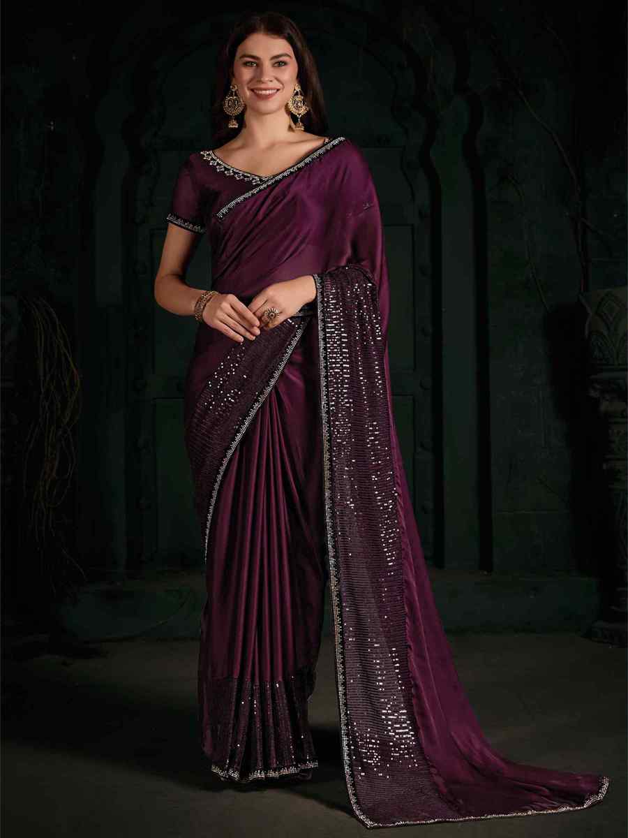 Purple Pure Chiffon Silk Handwoven Wedding Festival Heavy Border Saree