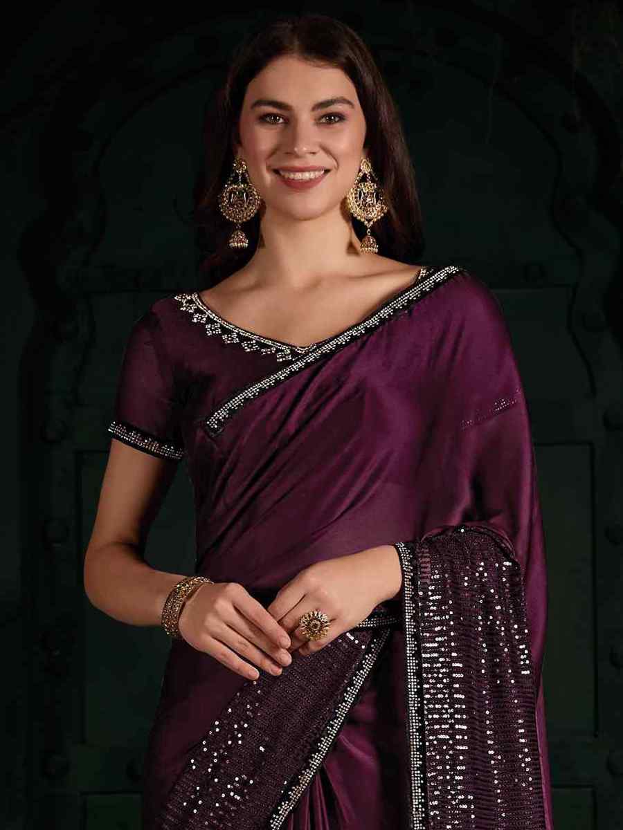 Purple Pure Chiffon Silk Handwoven Wedding Festival Heavy Border Saree