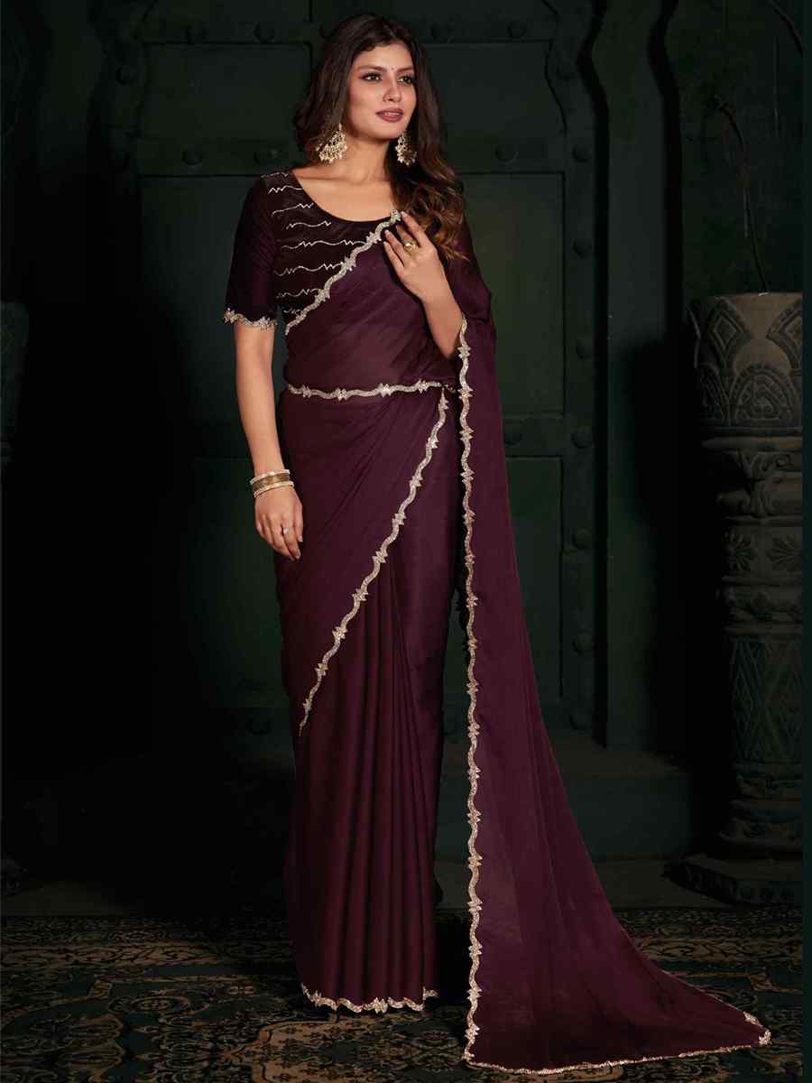 Purple Pure Chiffon Silk Handwoven Wedding Festival Heavy Border Saree