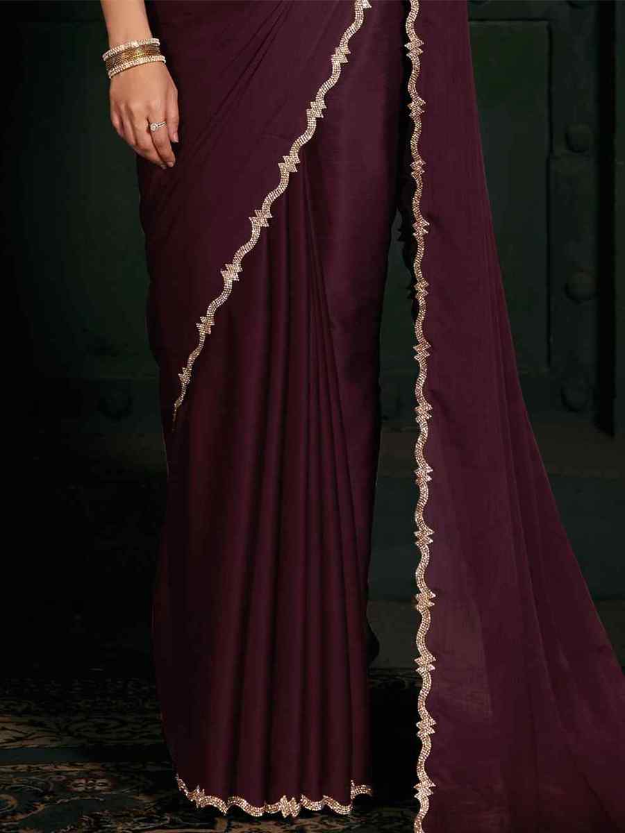 Purple Pure Chiffon Silk Handwoven Wedding Festival Heavy Border Saree