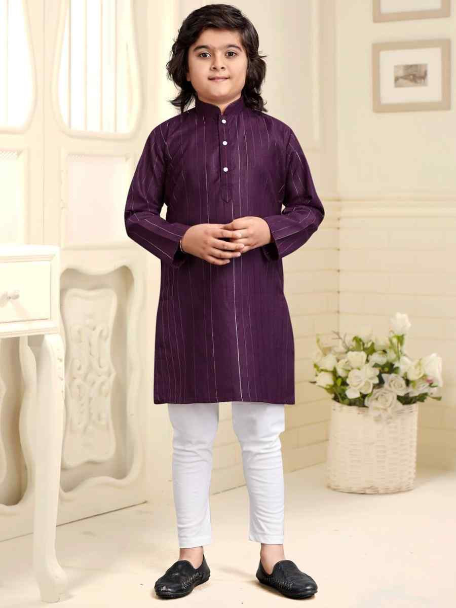 Purple Pure Cotton Slub Zardosi Festival Traditional Kurta Pyjama Boys Wear