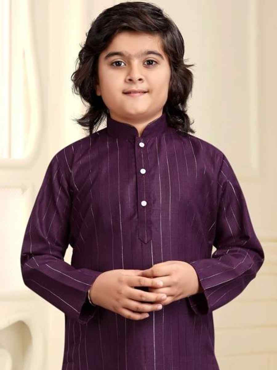 Purple Pure Cotton Slub Zardosi Festival Traditional Kurta Pyjama Boys Wear