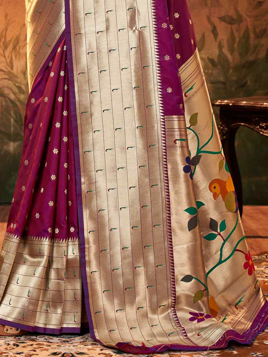 Purple Pure Paithani Silk Handwoven Festival Wedding Heavy Border Saree