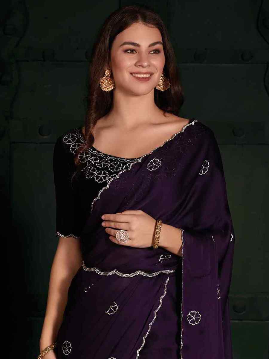 Purple Pure Satin Handwoven Wedding Festival Heavy Border Saree