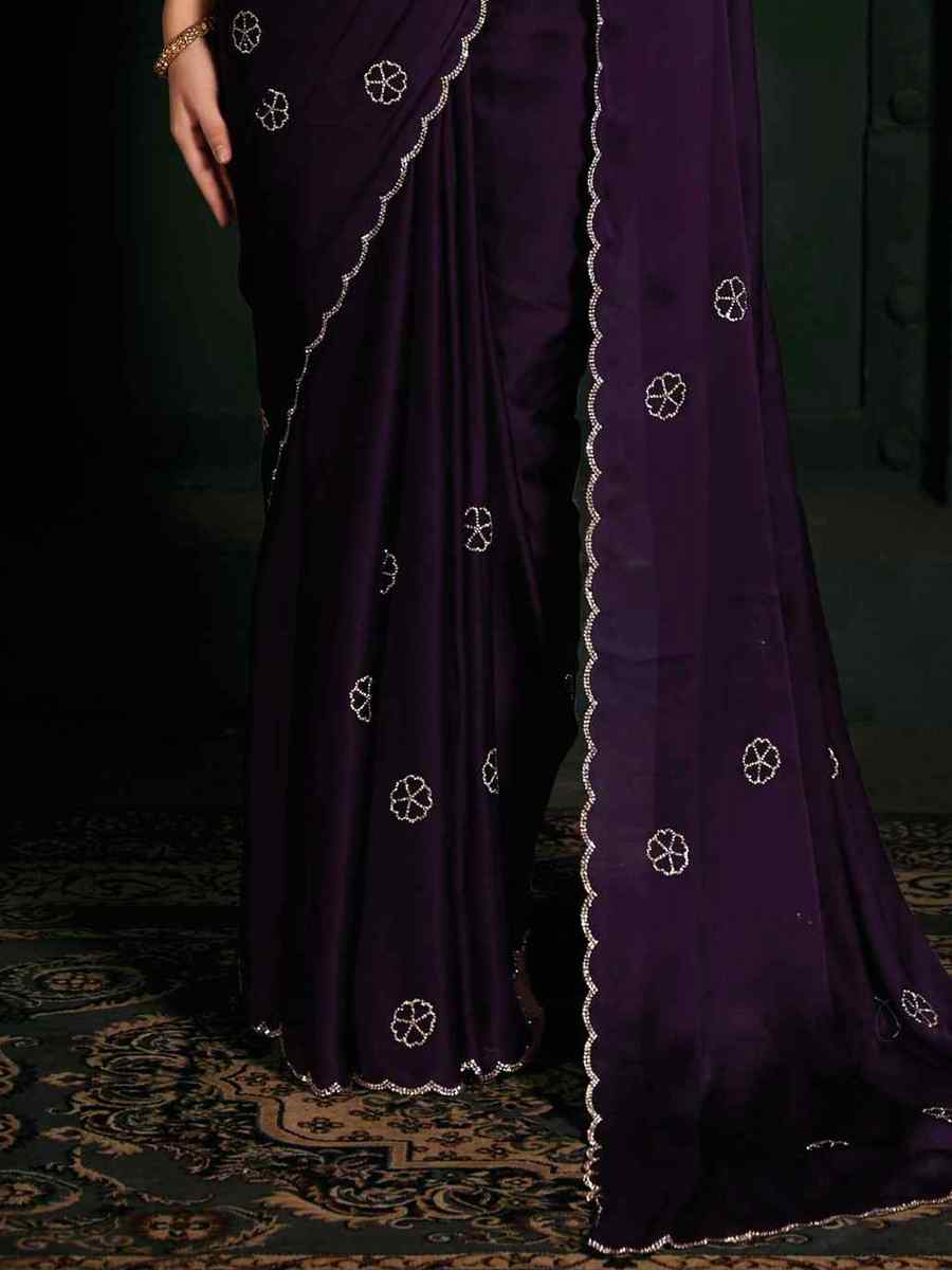 Purple Pure Satin Handwoven Wedding Festival Heavy Border Saree