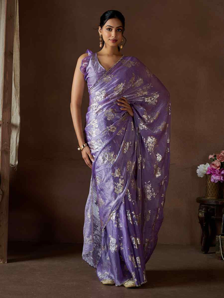 Purple Pure Satin Silk Handwoven Festival Party Classic Style Saree