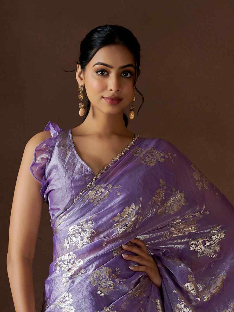 Purple Pure Satin Silk Handwoven Festival Party Classic Style Saree